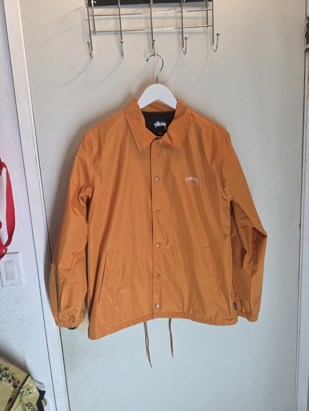 Stussy Jacket Mens  Small Orange Full Snap Coach Windbreaker Streetwear